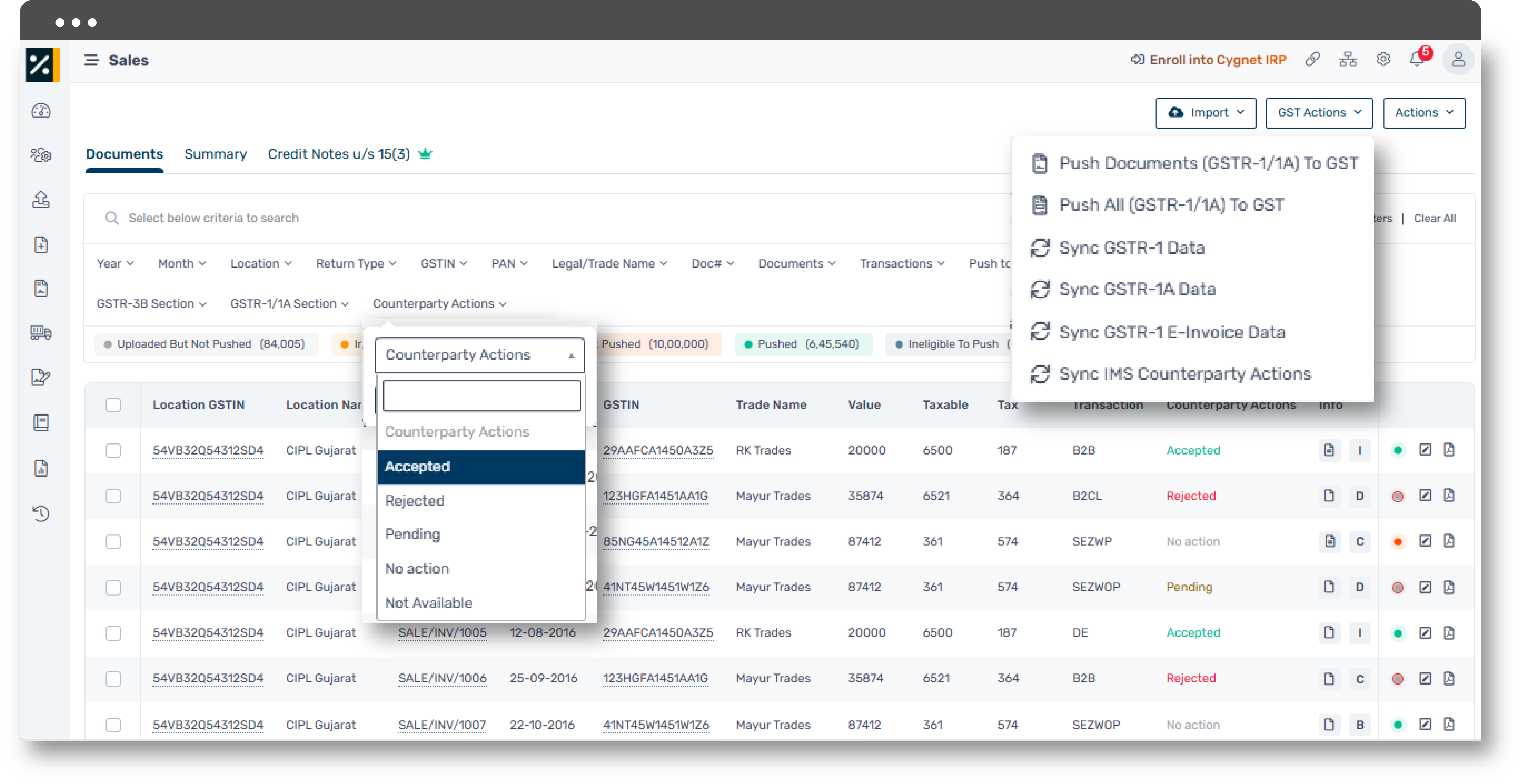 Real-time counterparty actions in your sales register on outward supplies